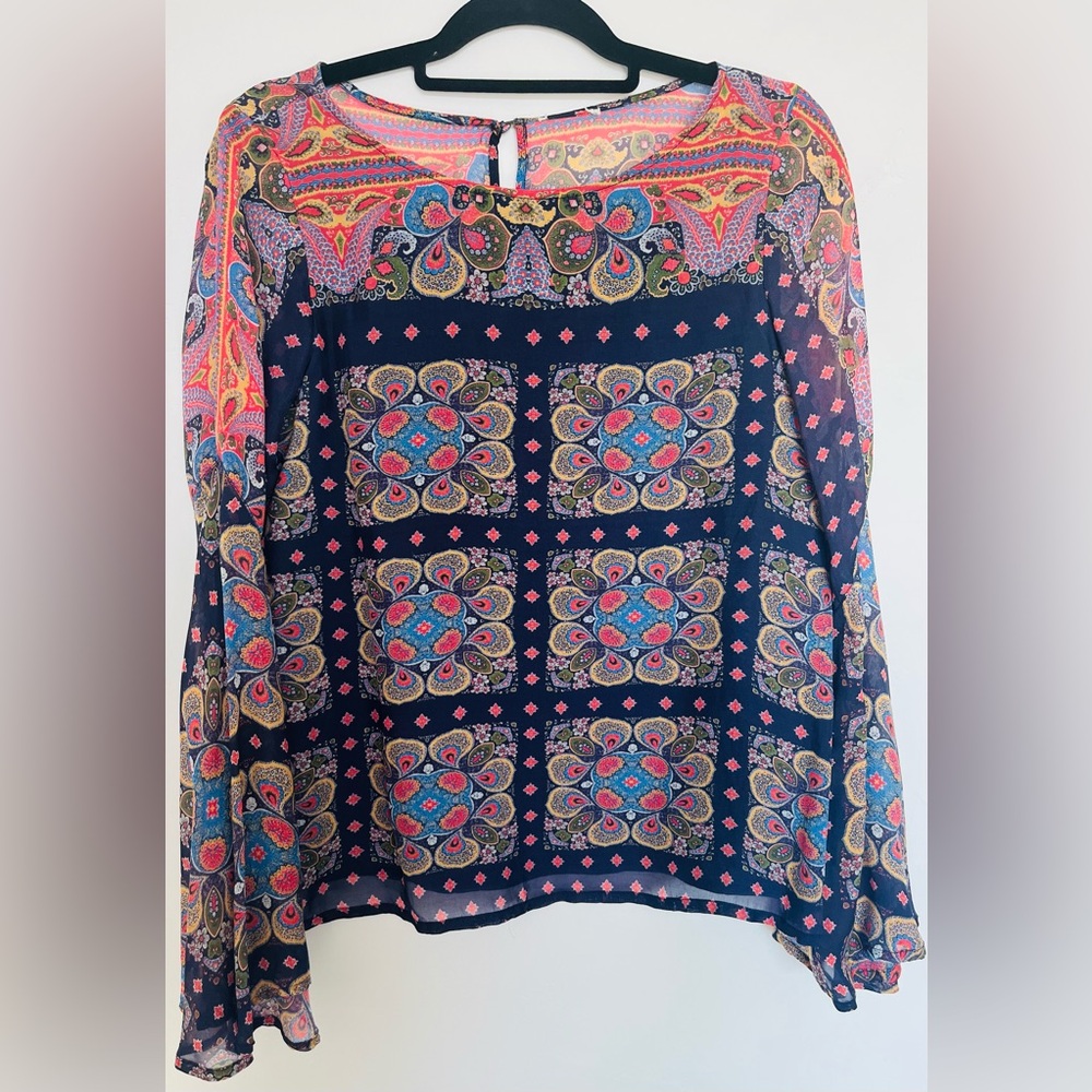 Sundance Sensational Time Bell Sleeve Top Multicolor 100% Rayon Lined
